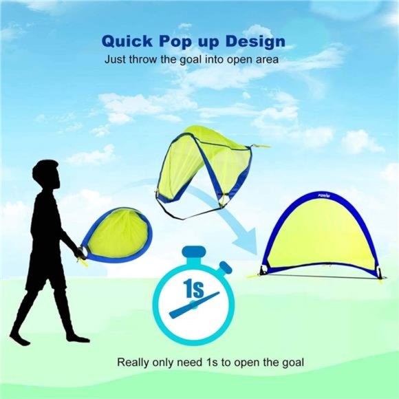 Pop up Soccer Net Soccer Goal for Kid Set of 2 Portable 210D Oxford w/ 8 Marker - Picture 5 of 6